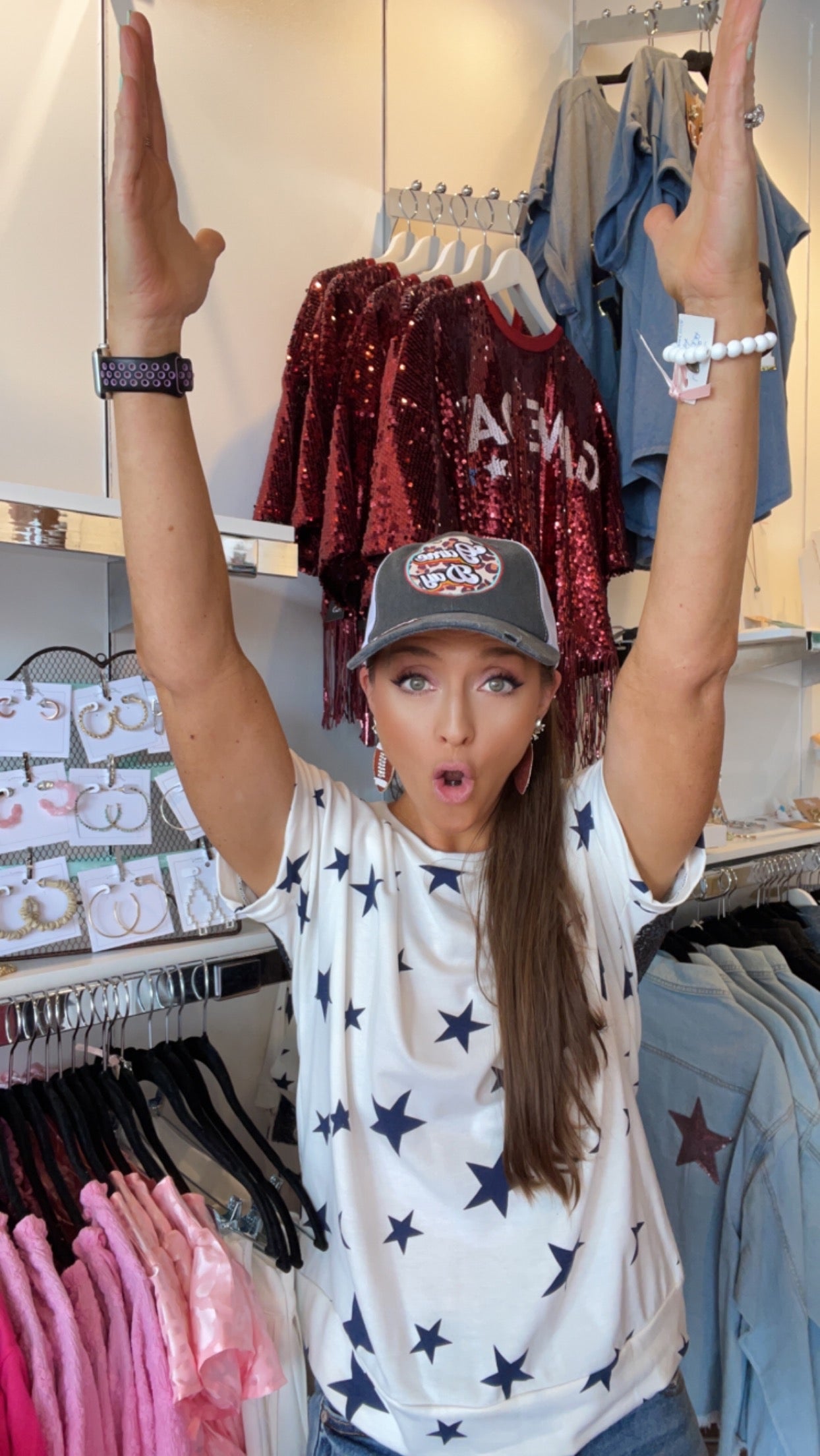 Cowboy Sequin Star Game Day Top