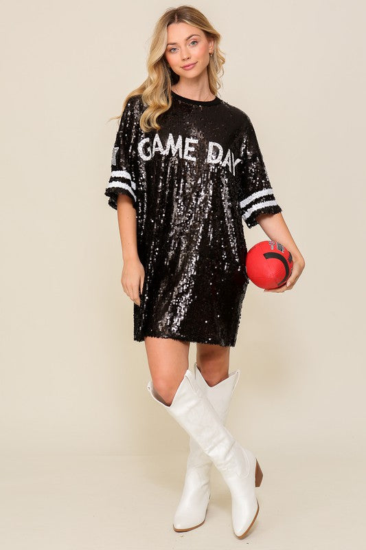 Game Day Sequin Shirt Dress