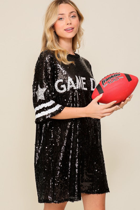 Game Day Sequin Shirt Dress