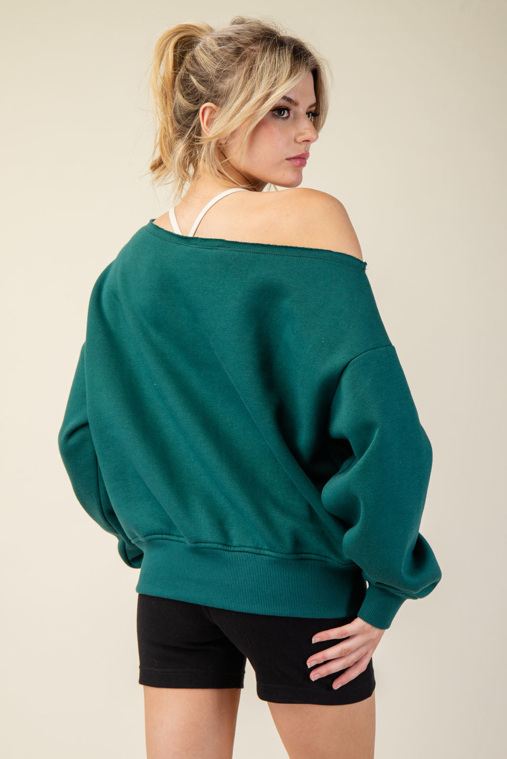 French Terry Fleece Off Shoulder Sweatshirt