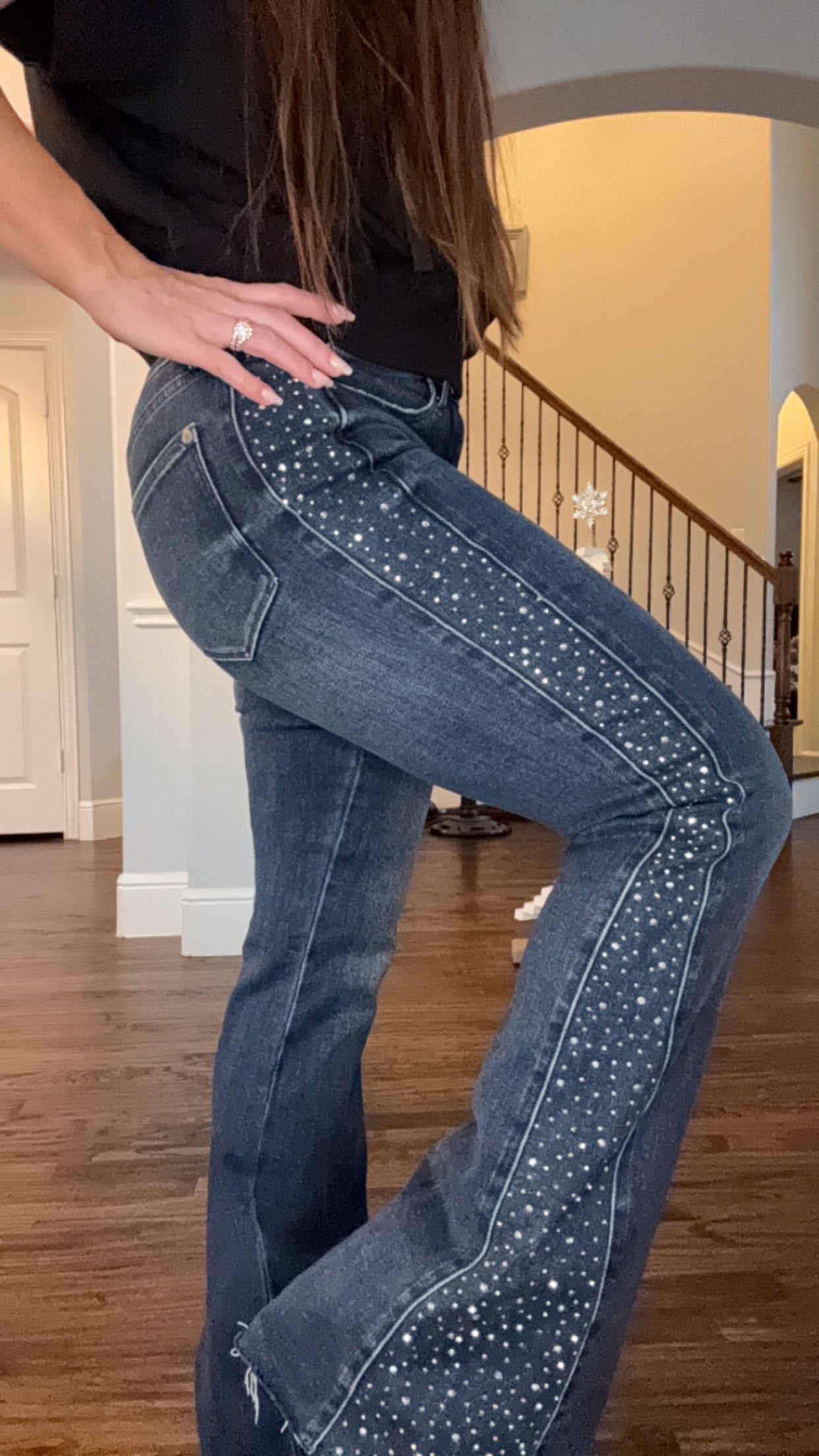 Judy Blue Dark Wash Rhinestone Flares
