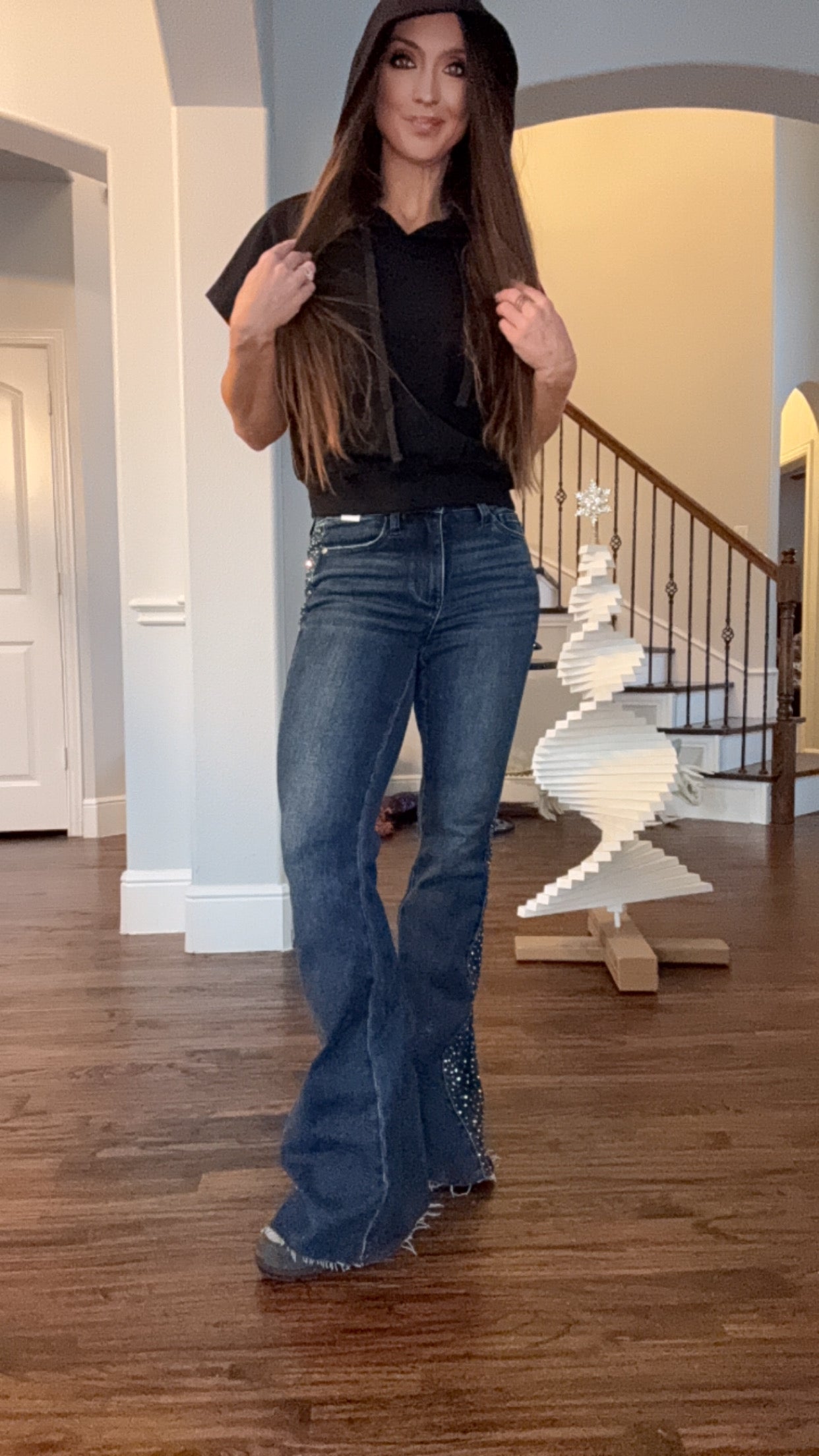 Judy Blue Dark Wash Rhinestone Flares