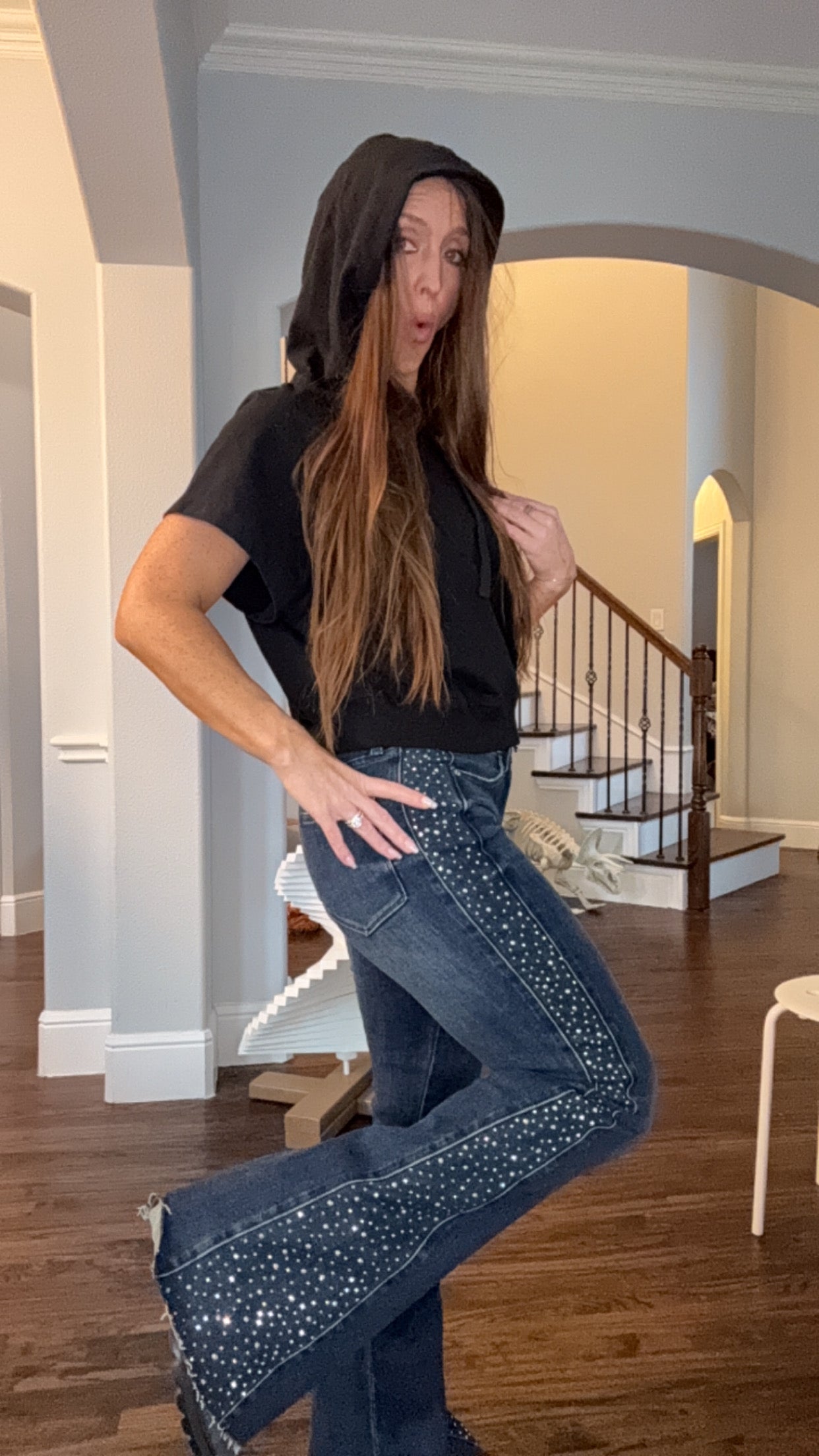 Judy Blue Dark Wash Rhinestone Flares