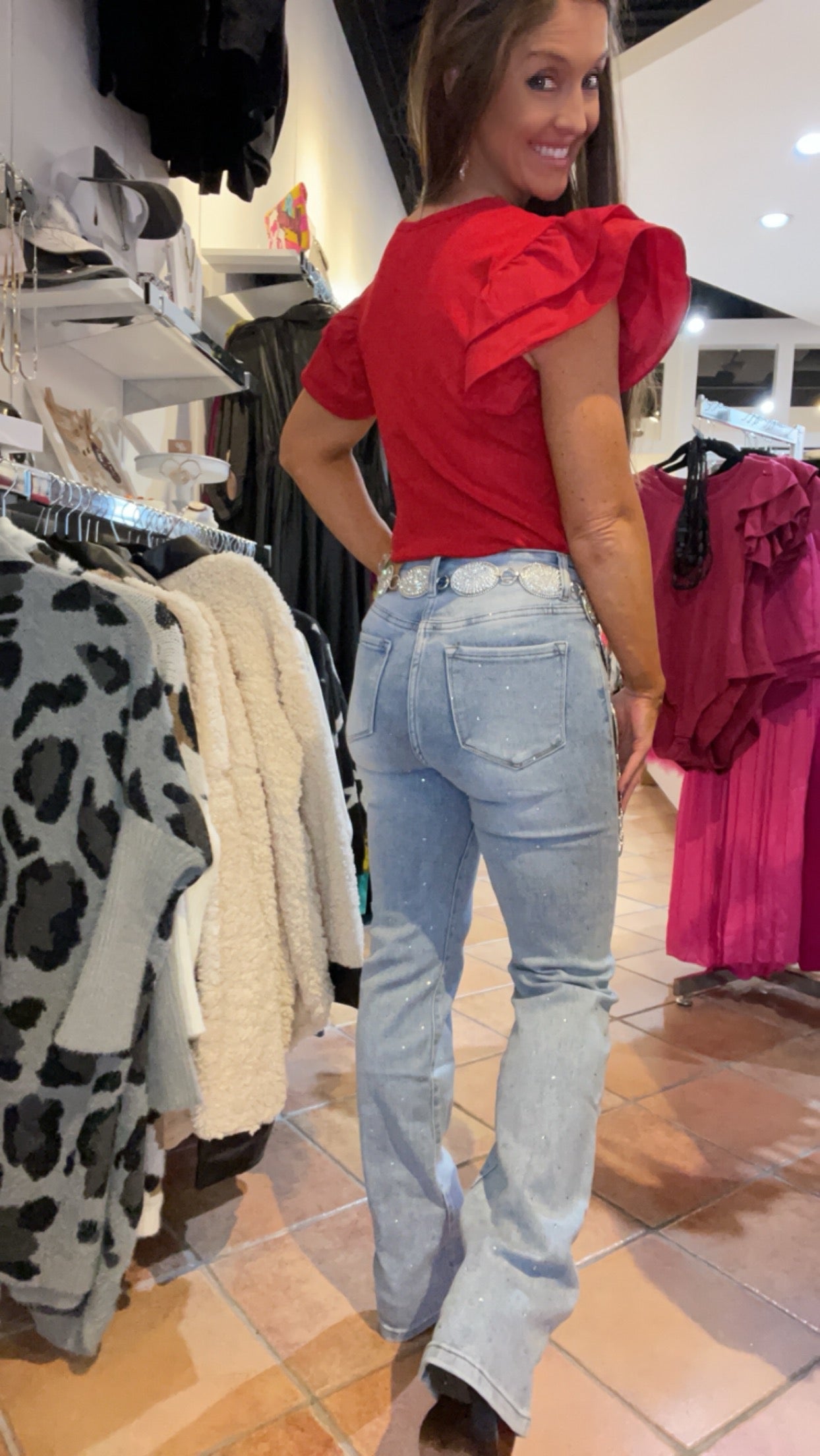 Red or Pink Ruffle Sleeve Bodysuit