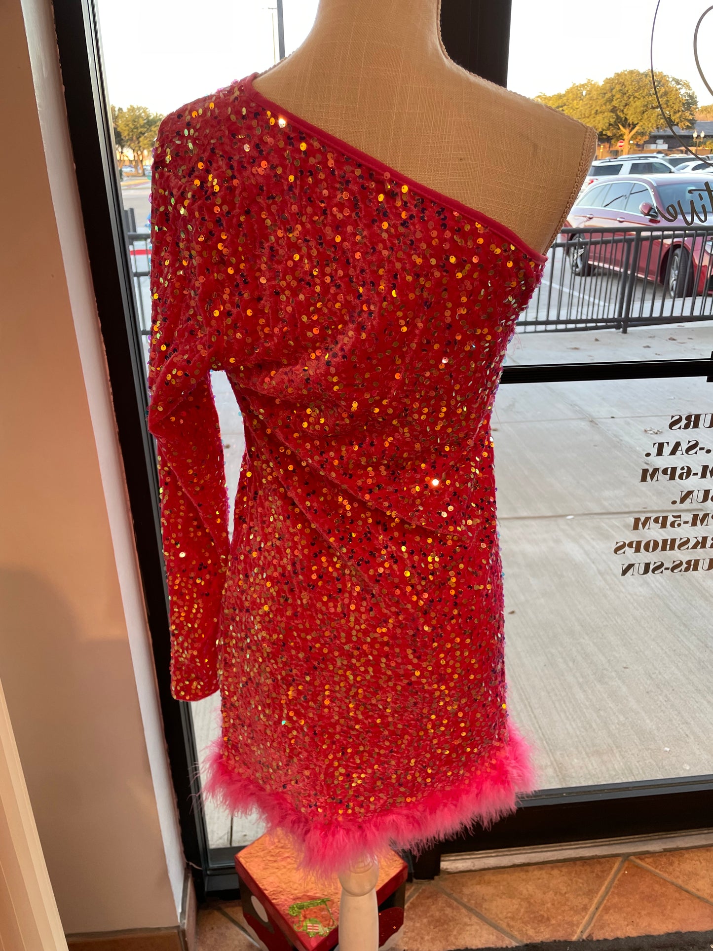 Off Shoulder Sequin Party Dress with Feathers
