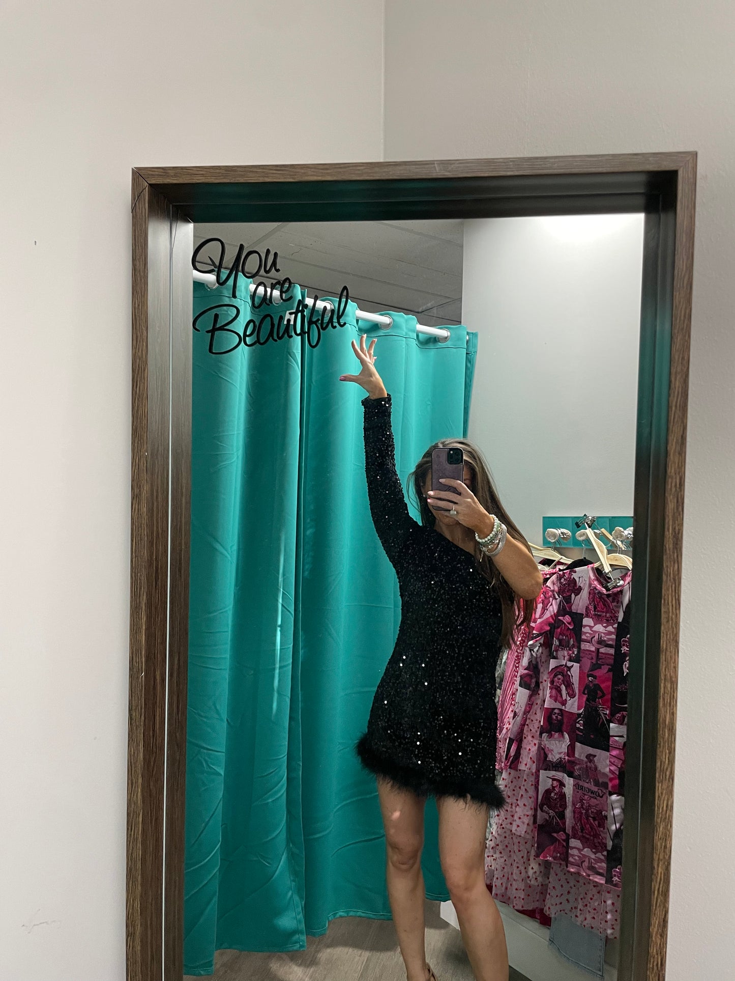 Off Shoulder Sequin Party Dress with Feathers