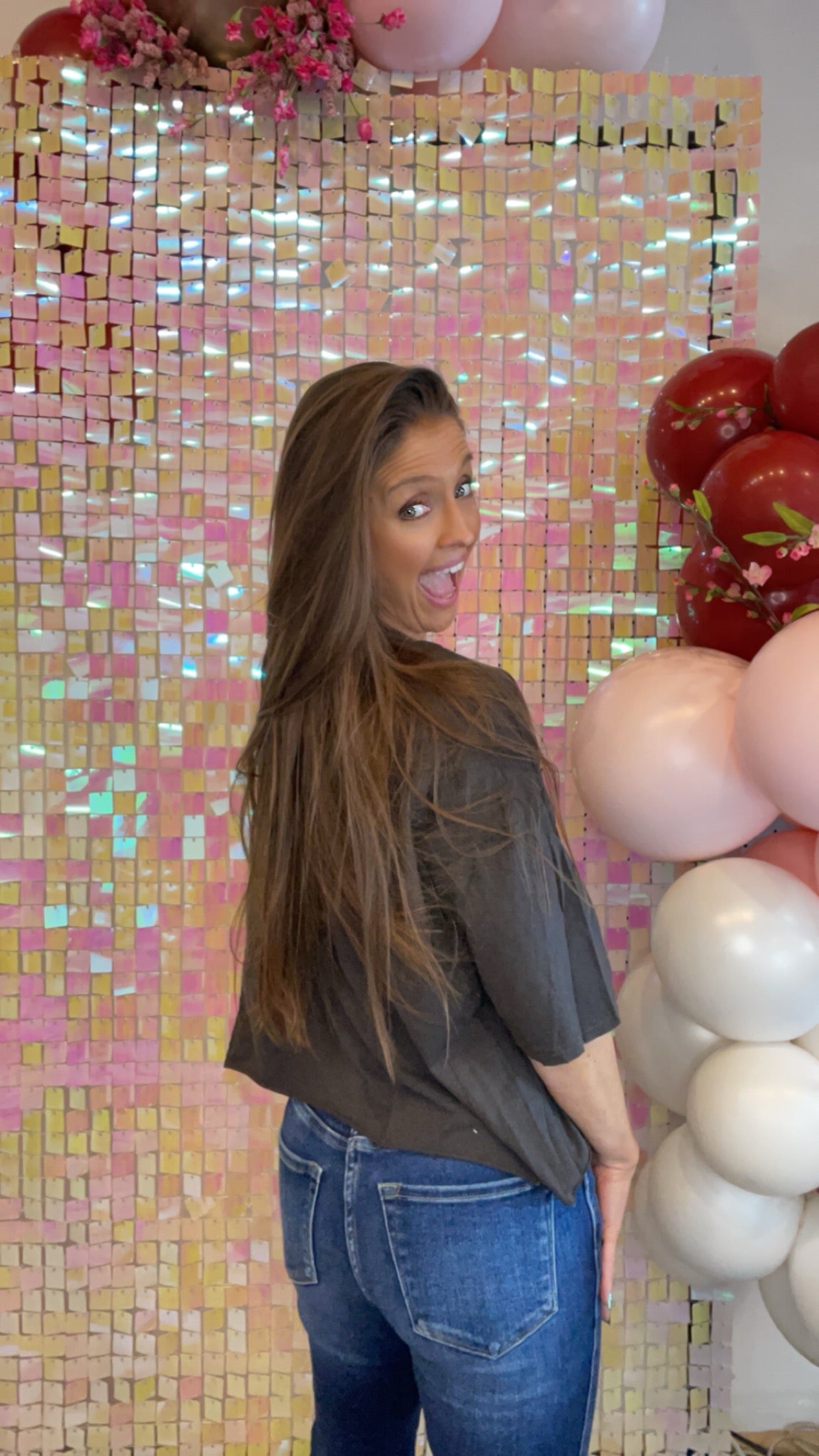 LUCKY Gold Glitter with Green Chenille Letters Mom Crop