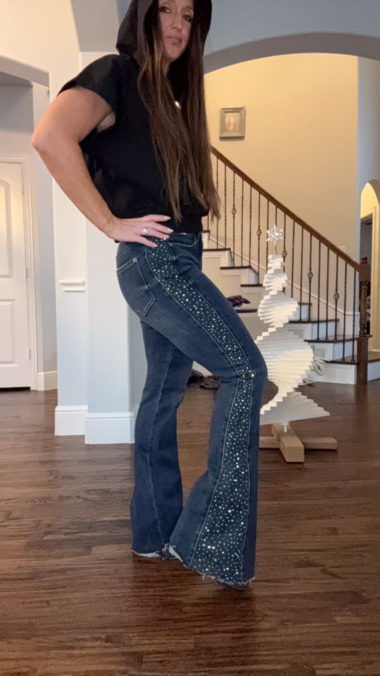 Judy Blue Dark Wash Rhinestone Flares