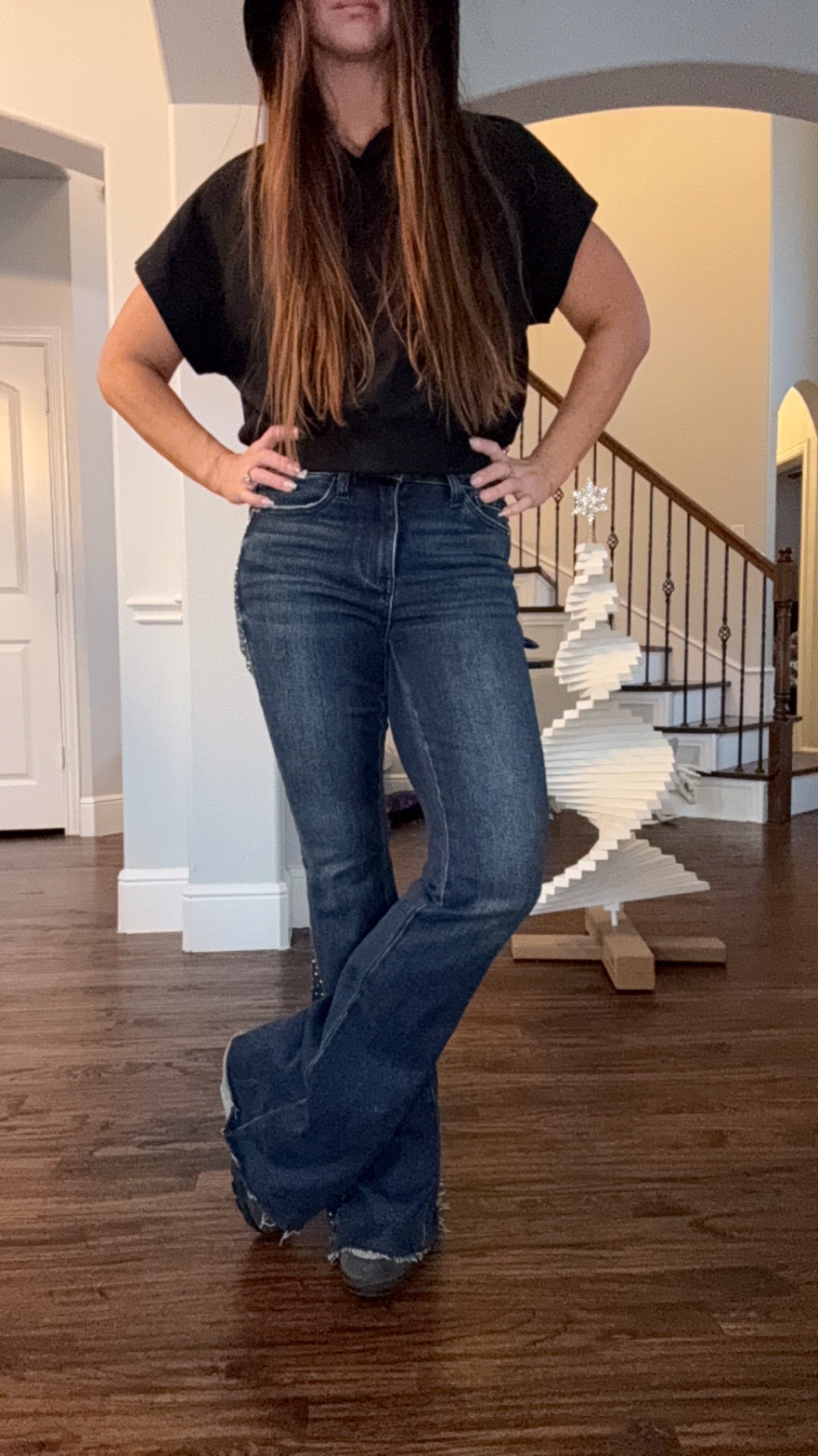 Judy Blue Dark Wash Rhinestone Flares
