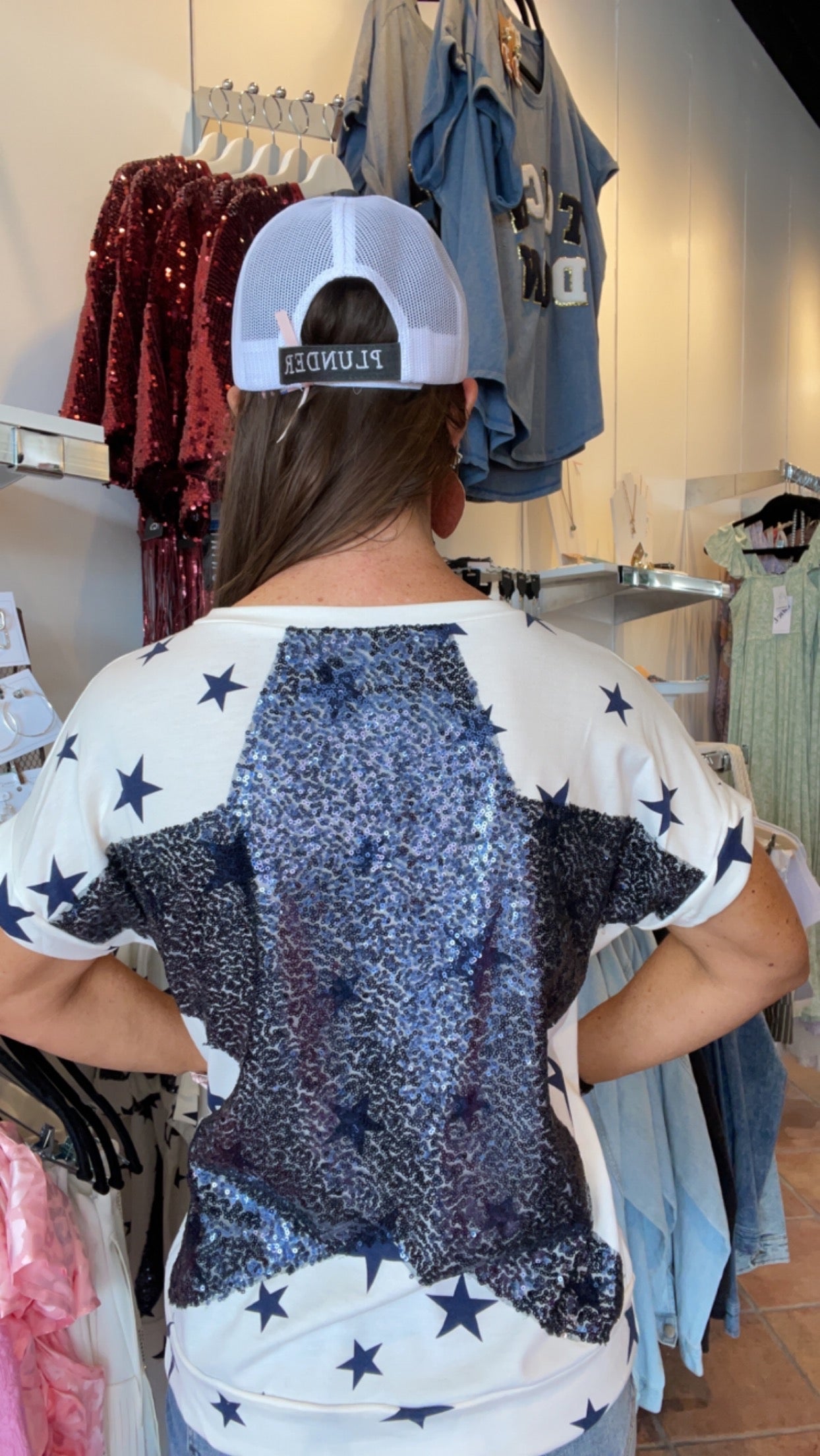 Cowboy Sequin Star Game Day Top