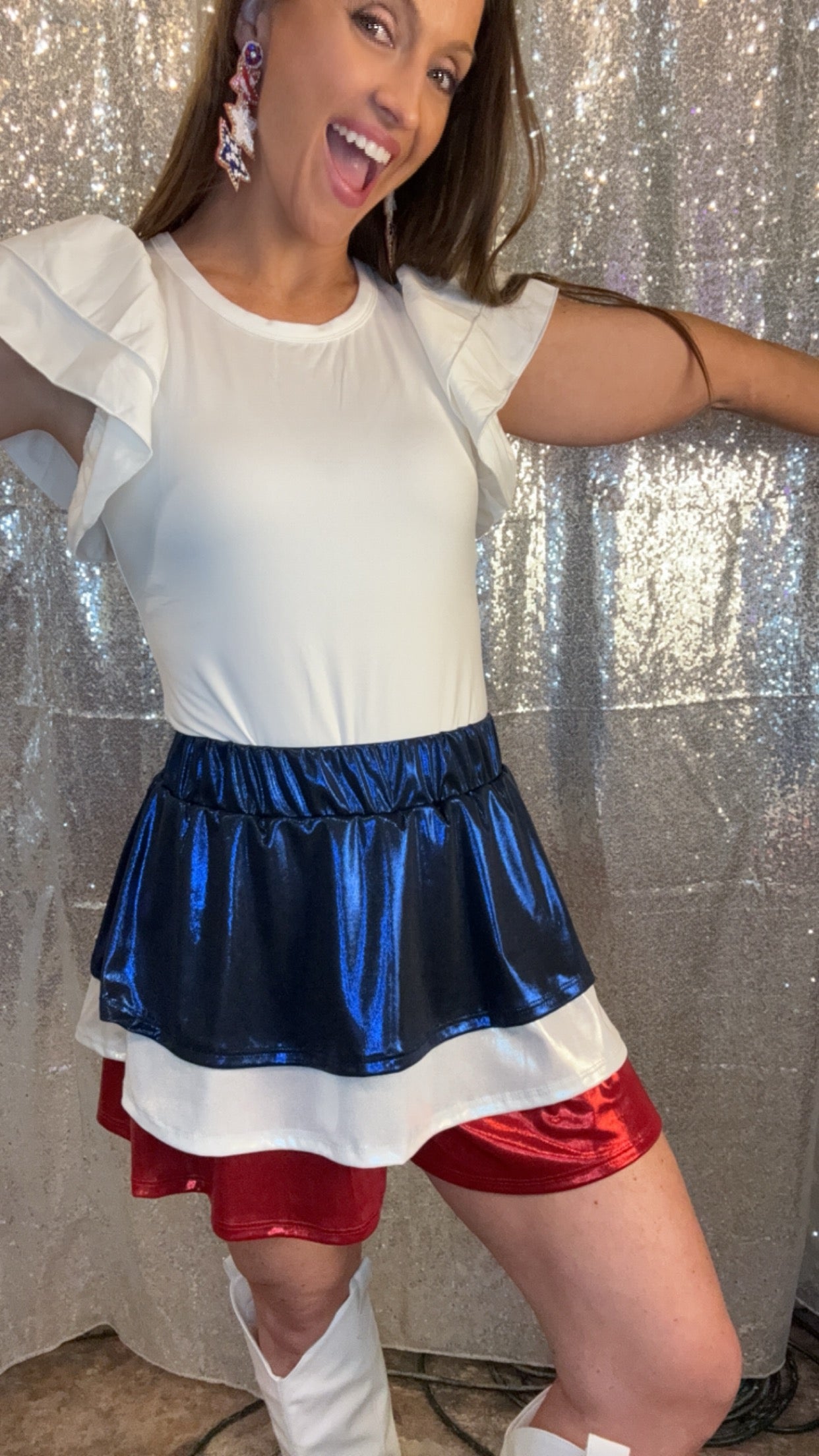 Metallic Red, White & Blue Skorts