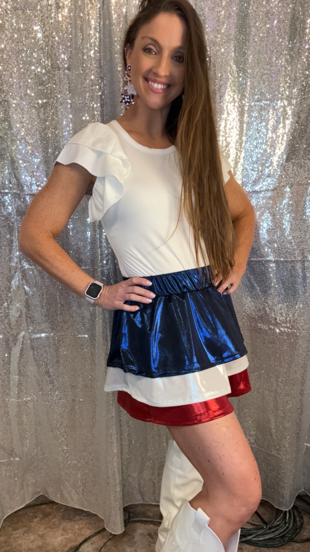 Metallic Red, White & Blue Skorts