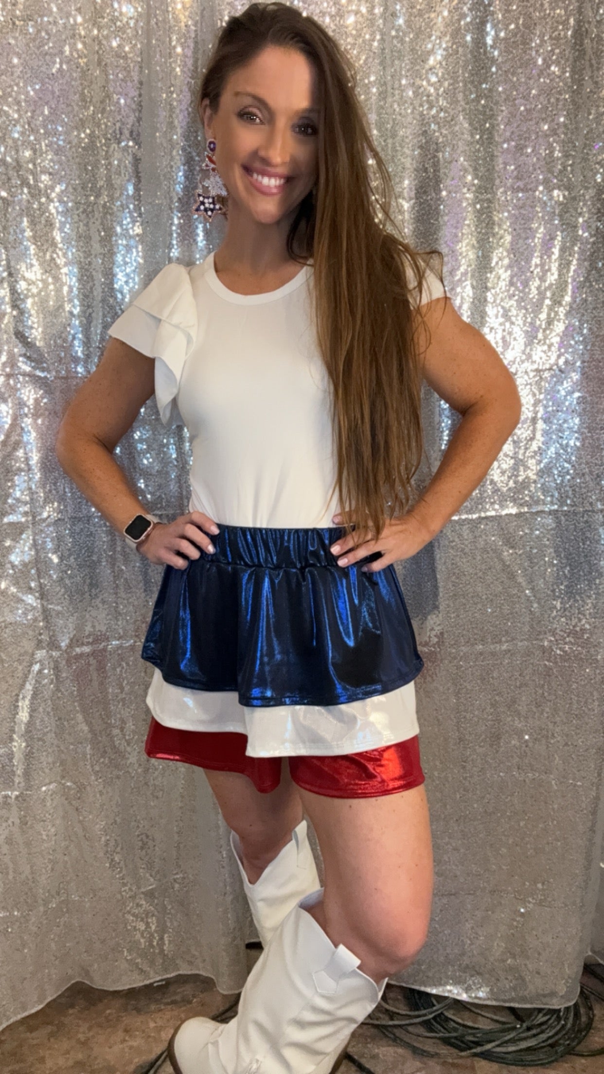 Metallic Red, White & Blue Skorts