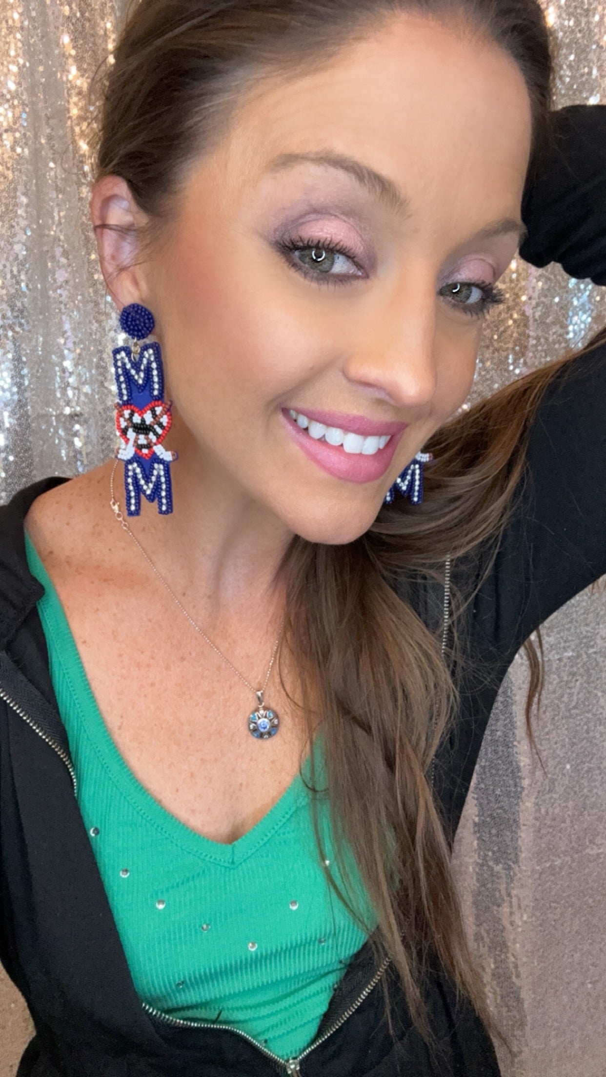 Beaded Rhinestone Mom or Mama Sporty Earrings