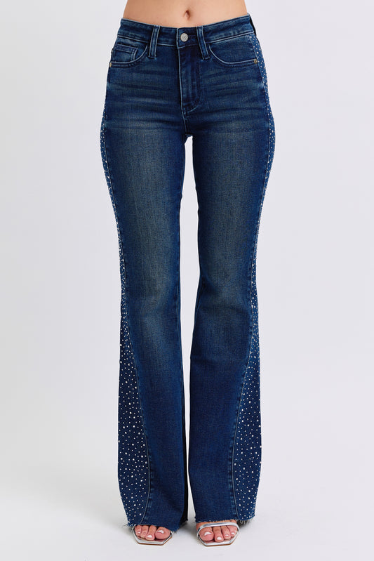Judy Blue Dark Wash Rhinestone Flares