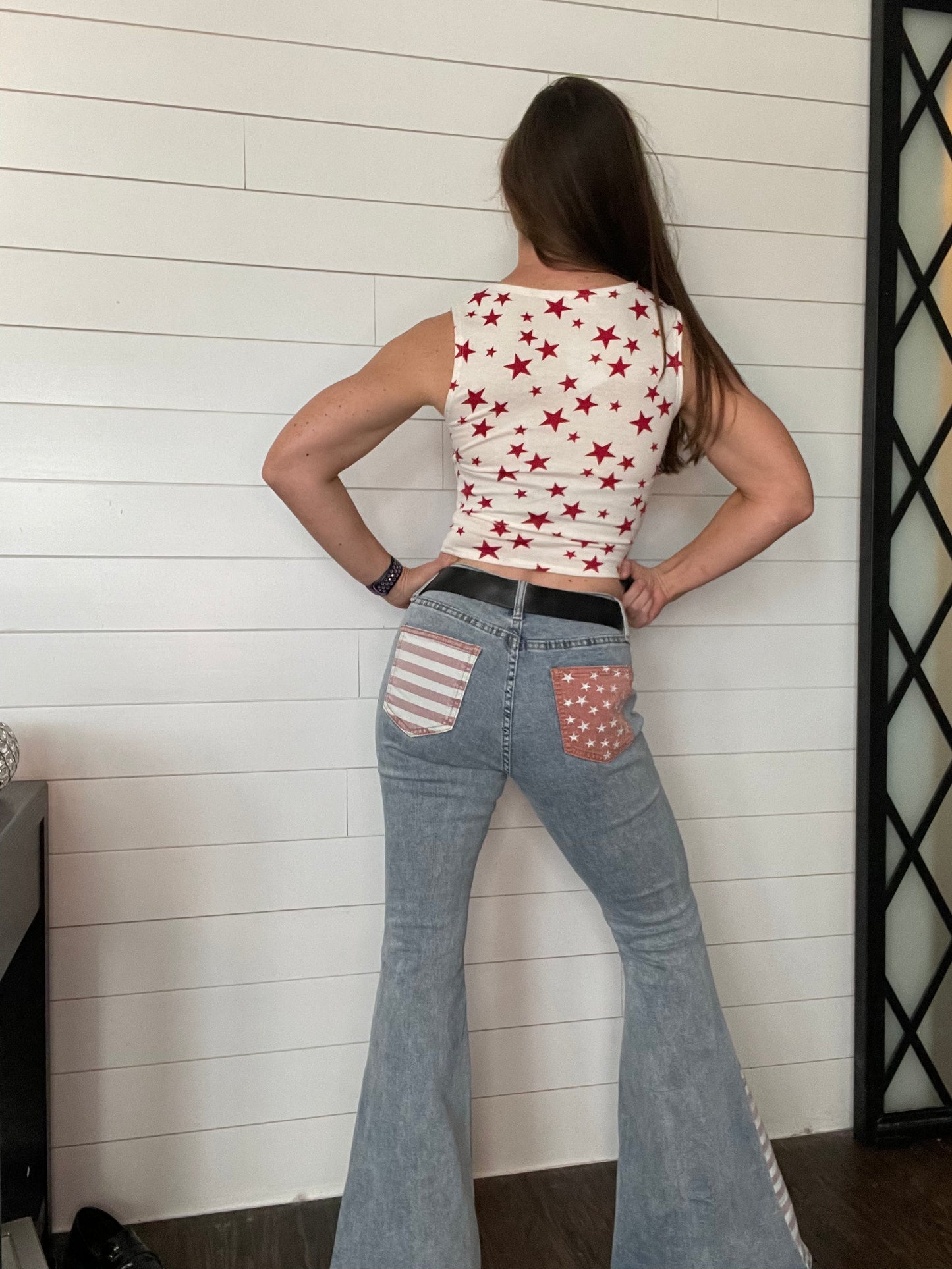 STAR SPANGLED BANNER STARS AND STRIPES FLARE JEANS