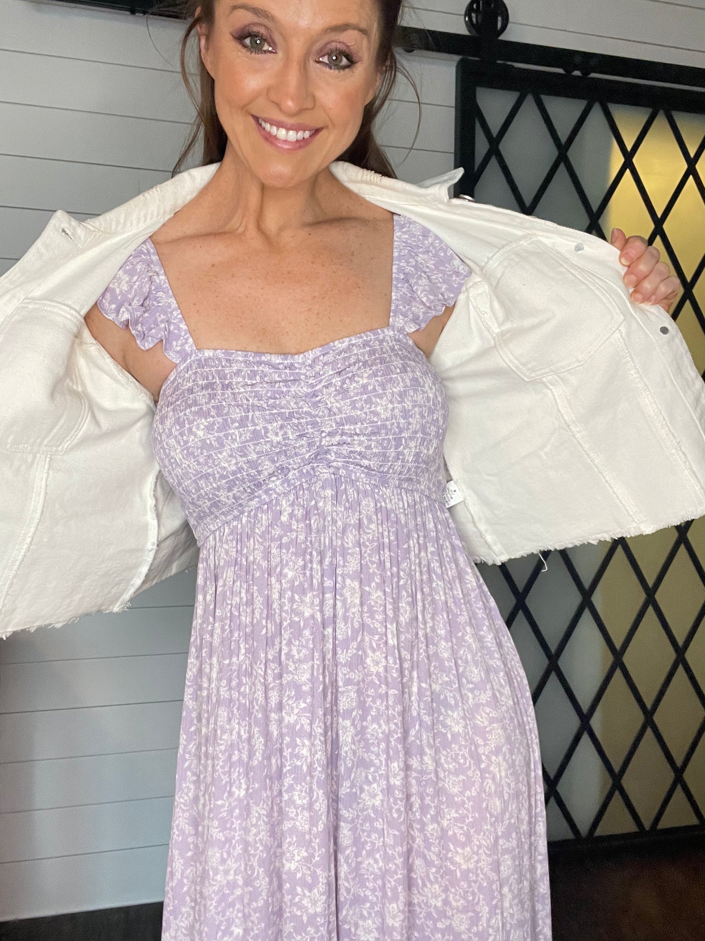 Lavender or sage Ruffle High-Low Maxi Dress