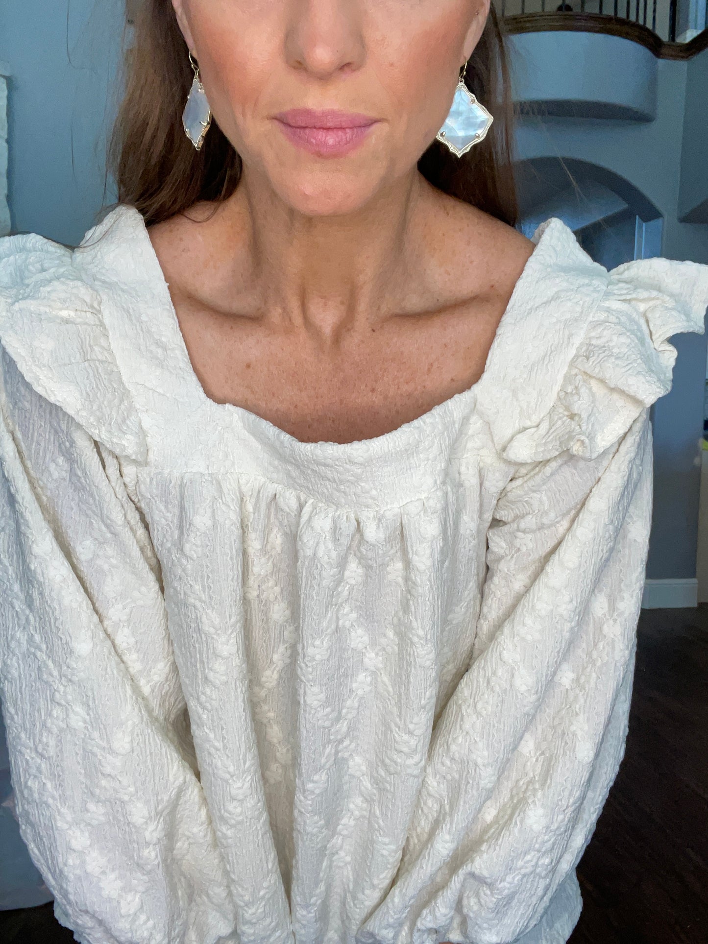 Square Neck Dolman Sleeve Blouse in Ivory