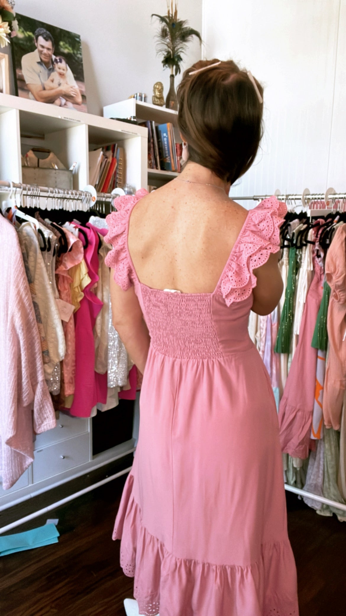Dusty Pink Eyelet Sleeve Dress with Pockets