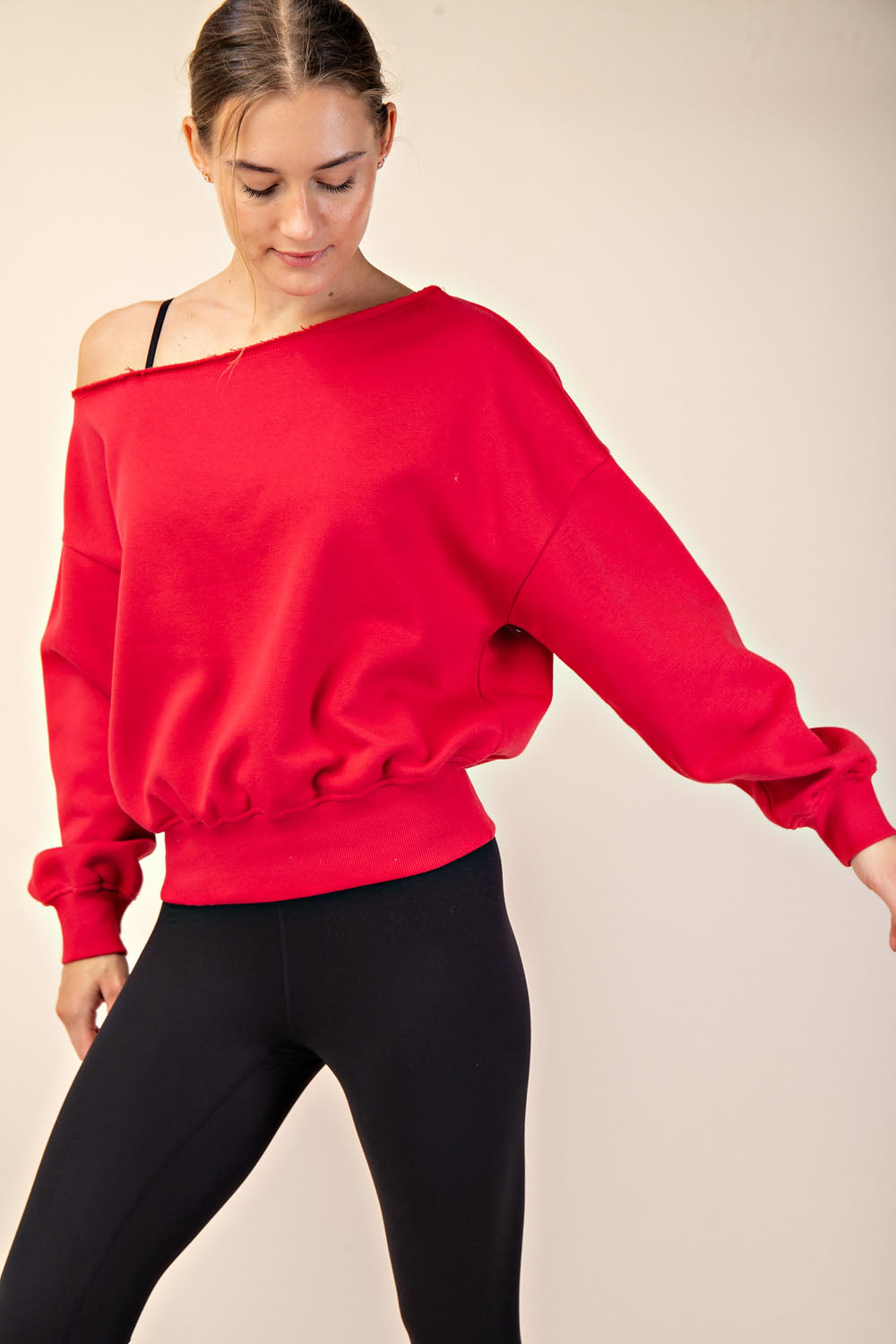 French Terry Fleece Off Shoulder Sweatshirt