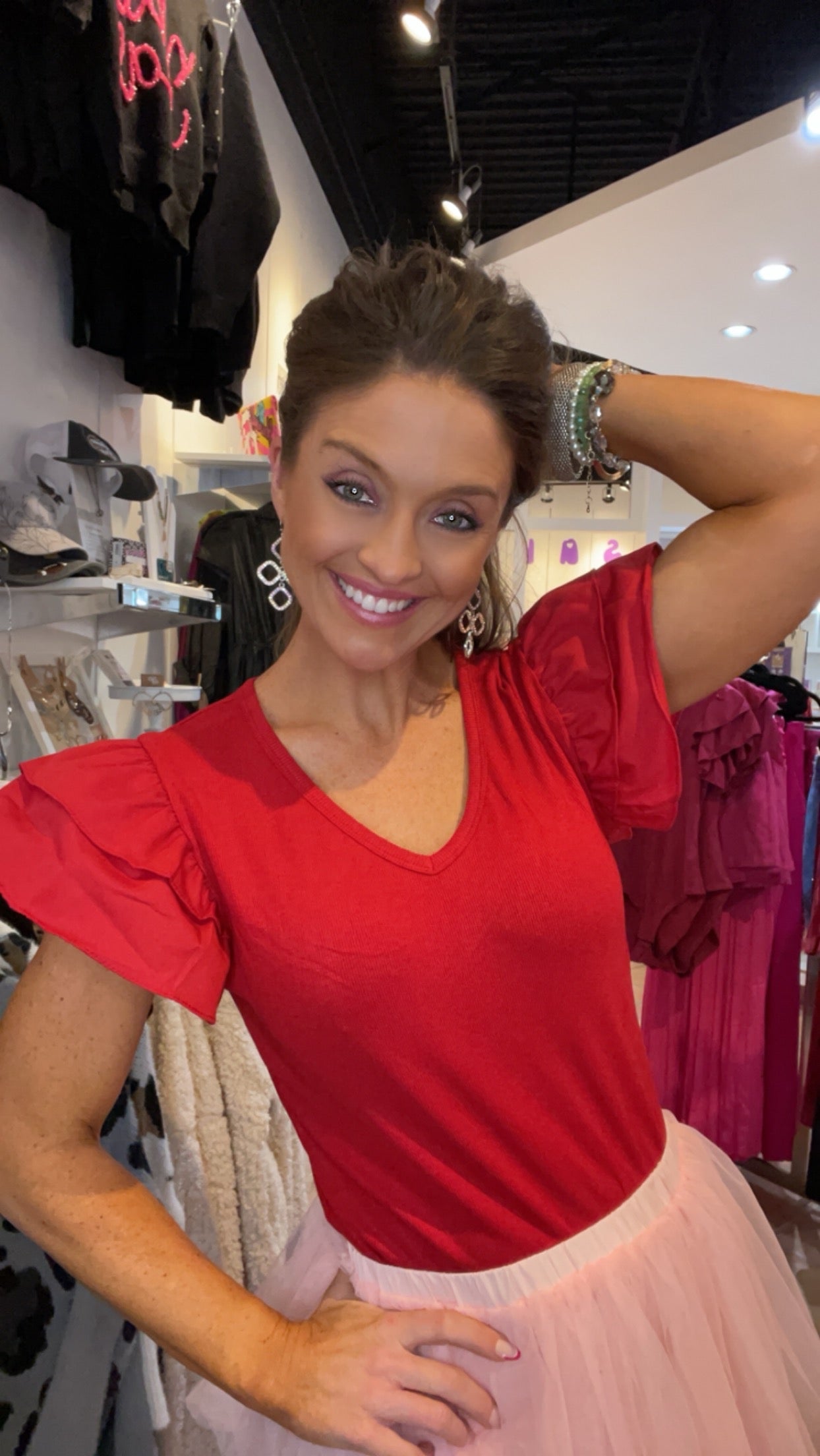 Red or Pink Ruffle Sleeve Bodysuit