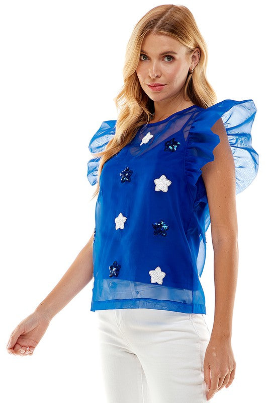 Organza Top With Sequined Stars