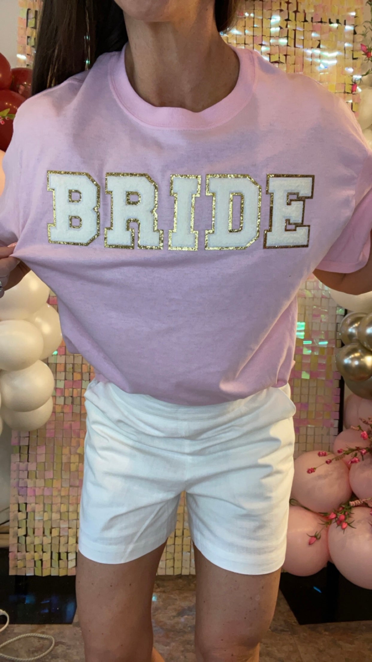 Bride Gold Glitter Towel Lettering Top