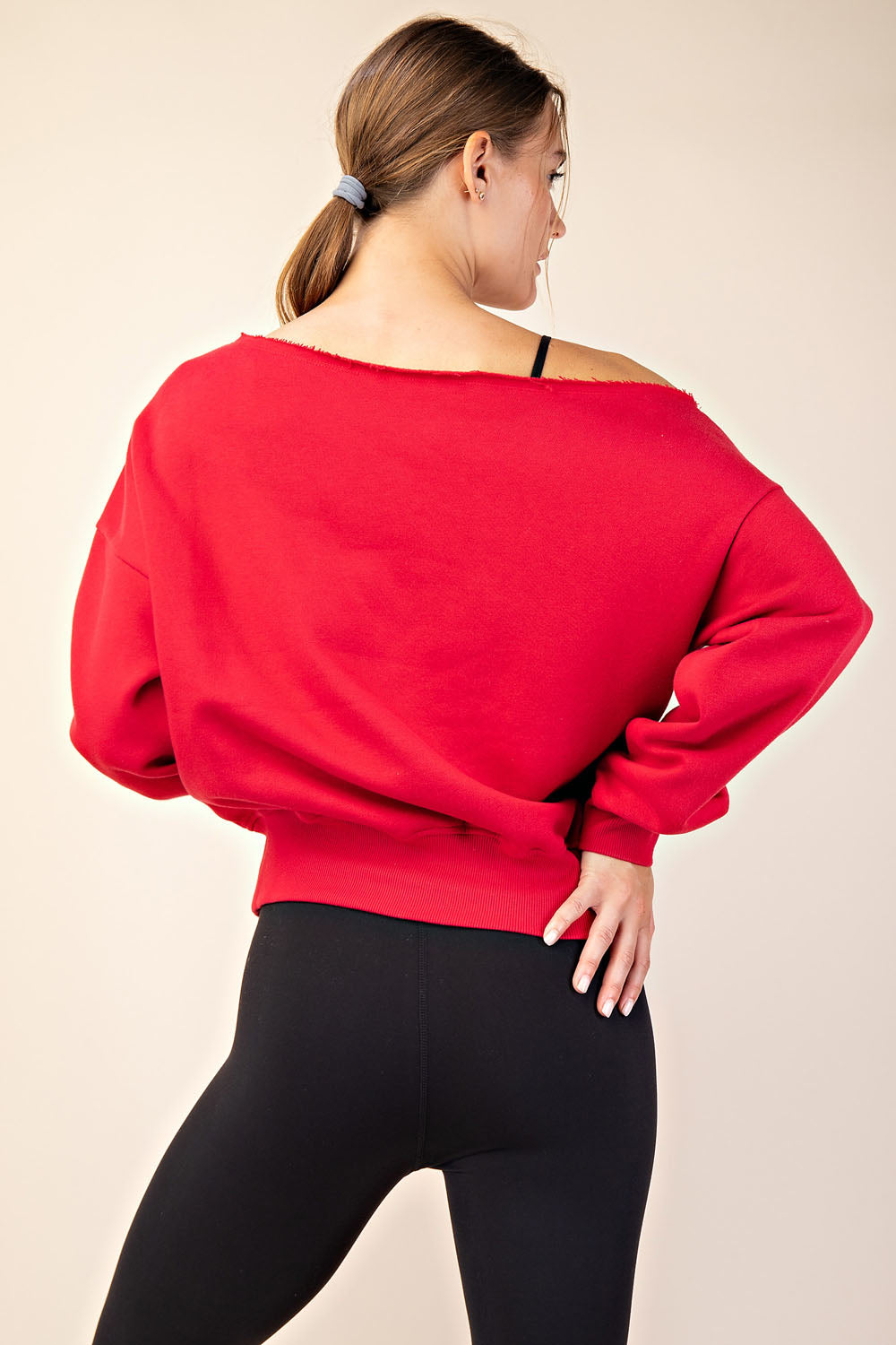 French Terry Fleece Off Shoulder Sweatshirt