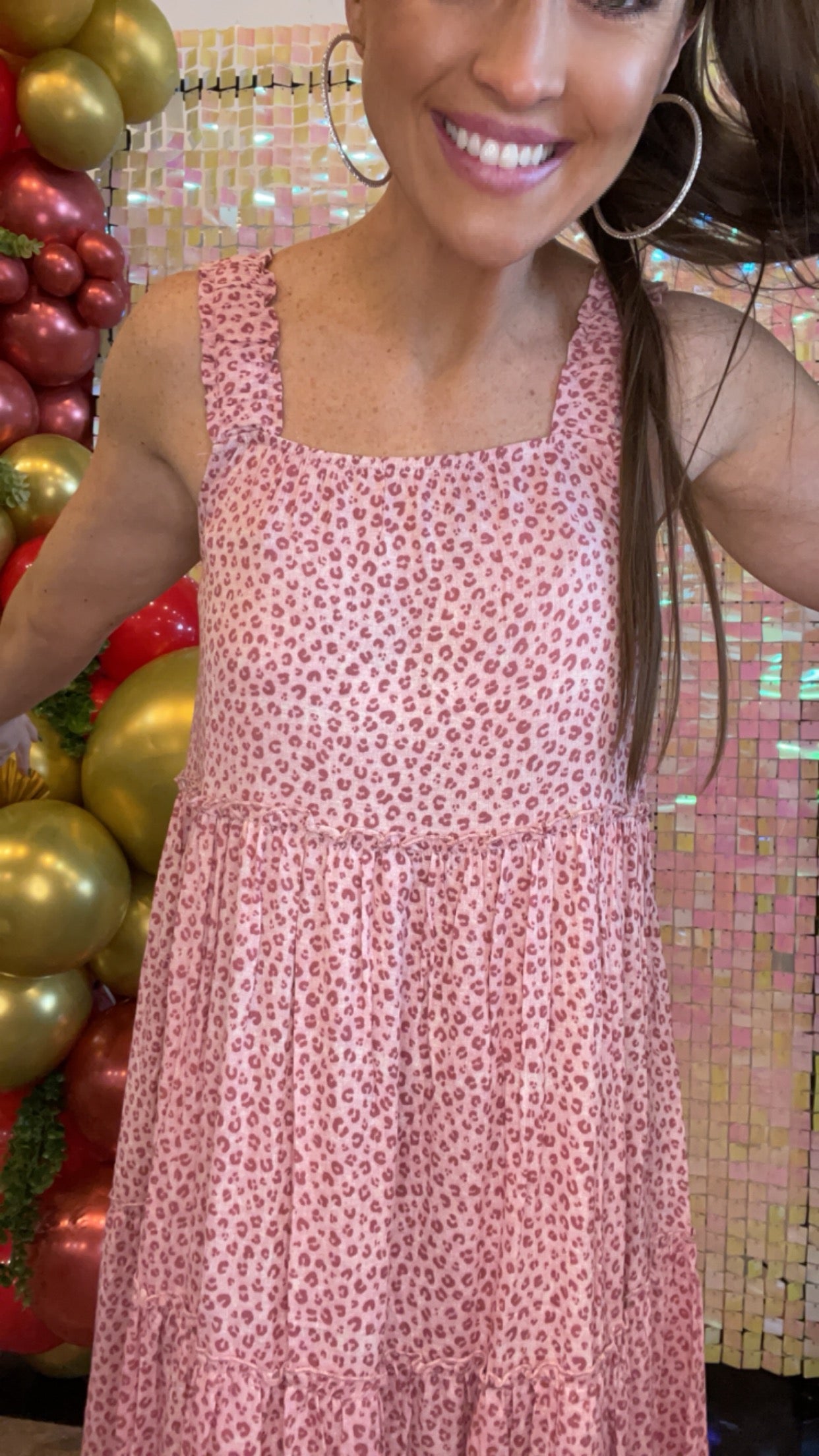 Pink Leopard Tiered Midi Dress