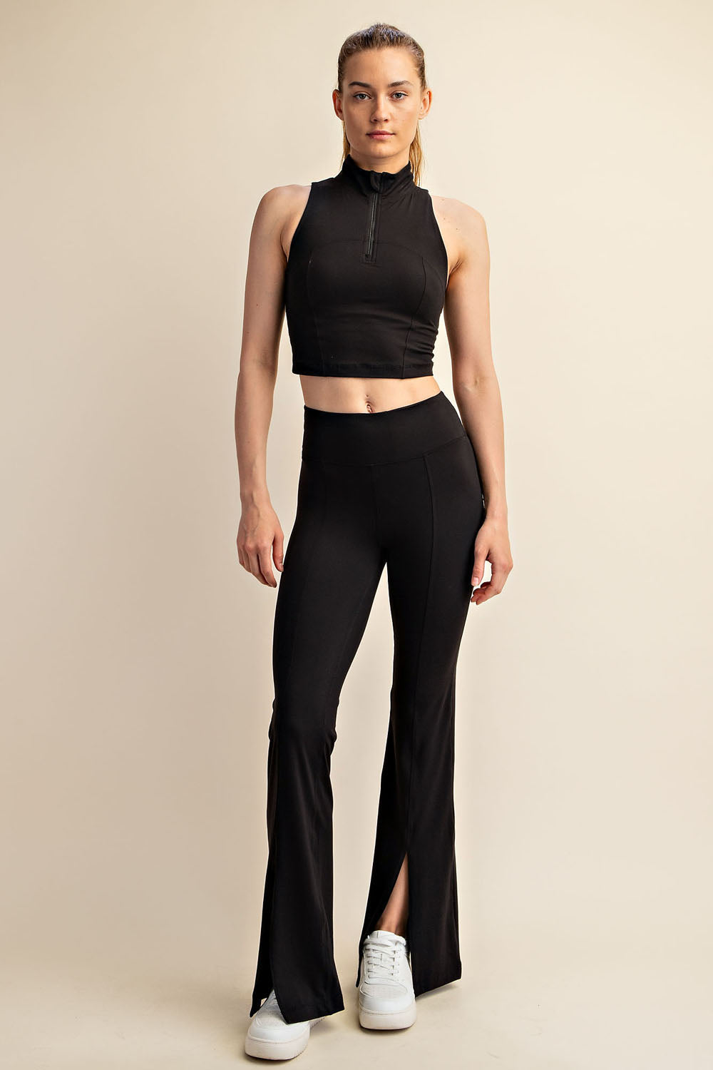 Recycled Butter High Waist Flared Leggings with Front Slit