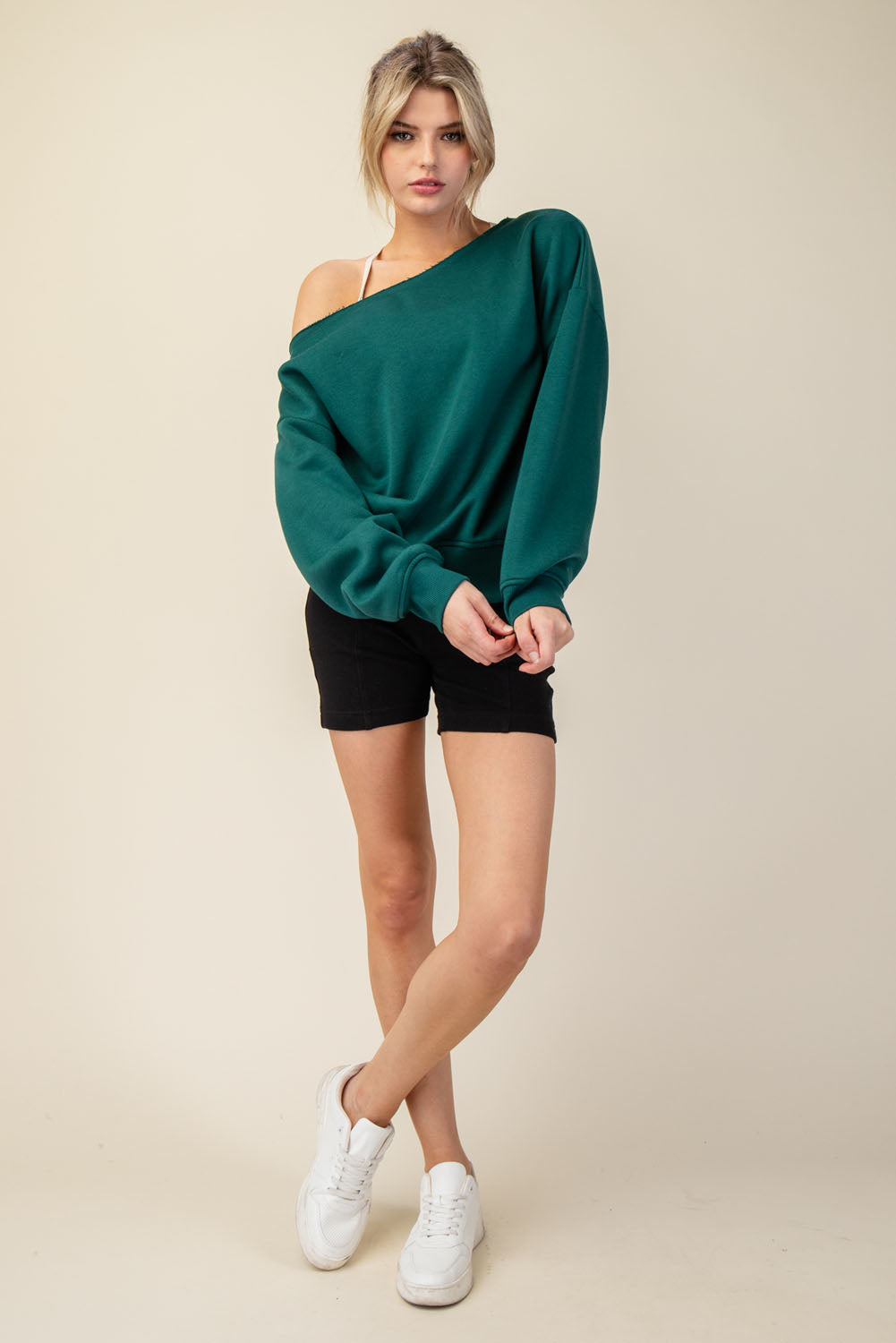 French Terry Fleece Off Shoulder Sweatshirt