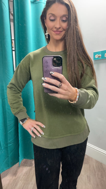 Fleece Lined High-Low Green Sweater