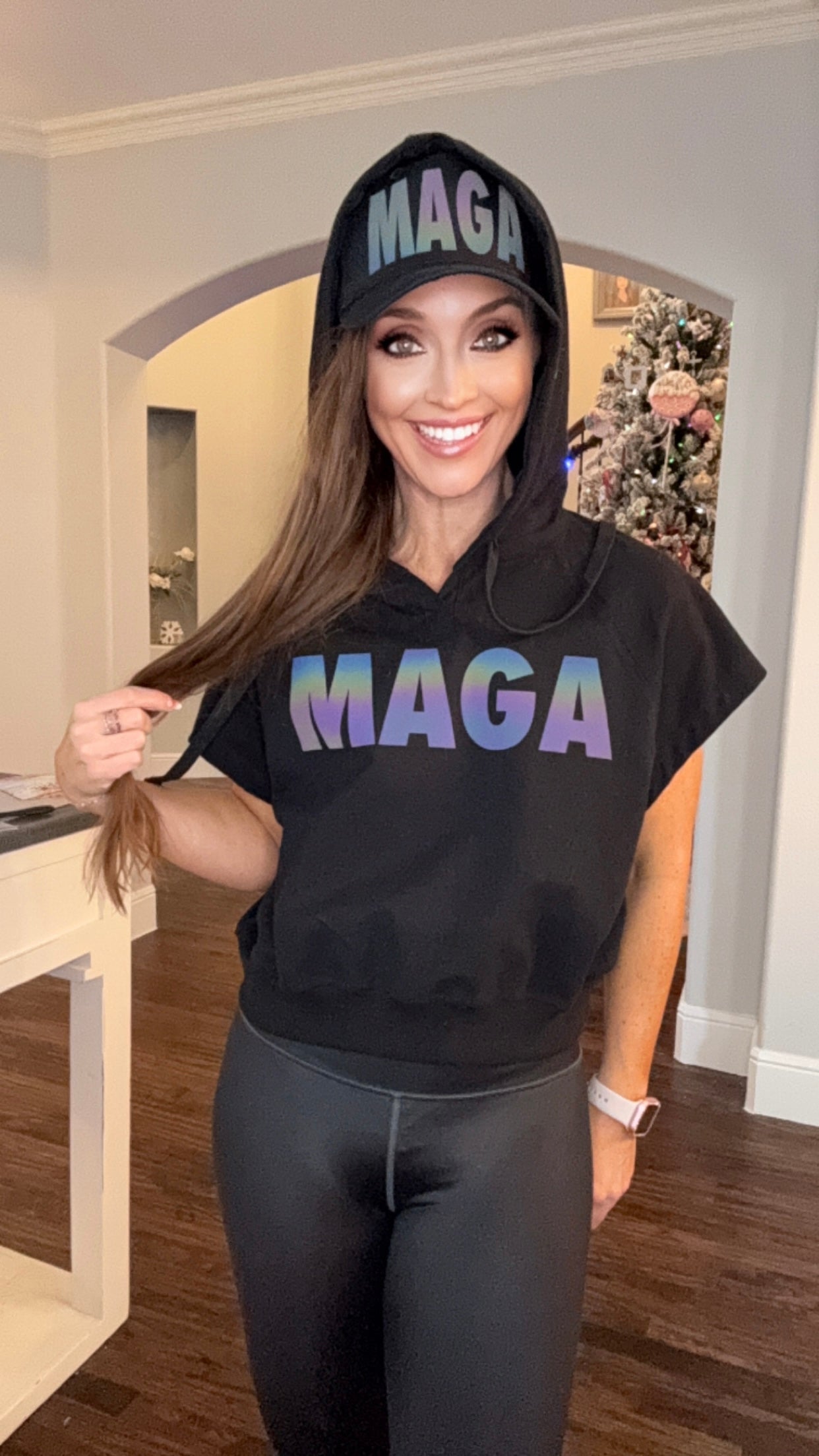 Dark MAGA Reflective Athletic Caps or Foam Trucker Hats in Reflective Ombré or Whote Gold