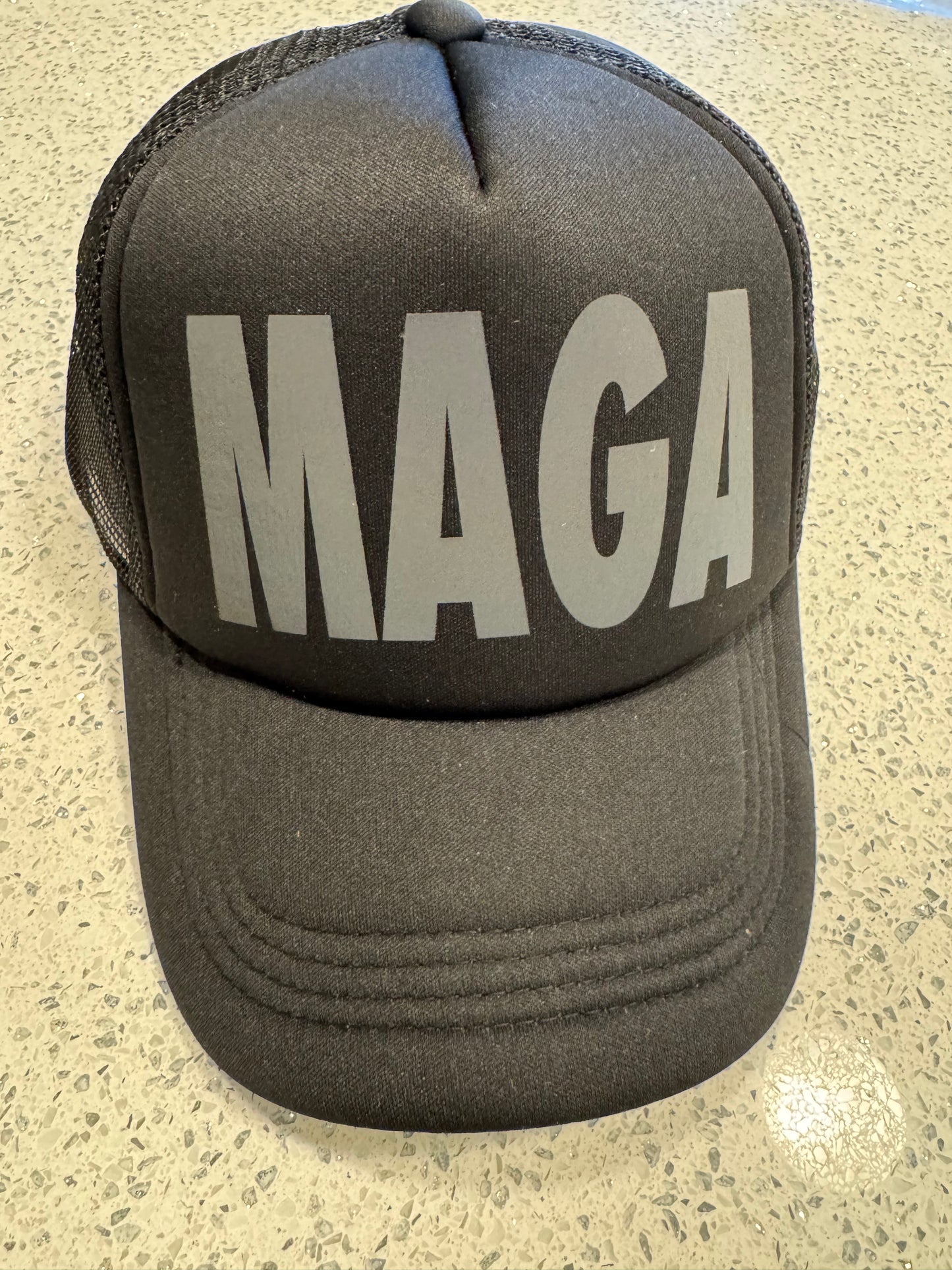 Dark MAGA Reflective Athletic Caps or Foam Trucker Hats in Reflective Ombré or Whote Gold