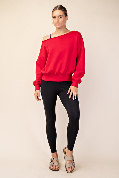 French Terry Fleece Off Shoulder Sweatshirt