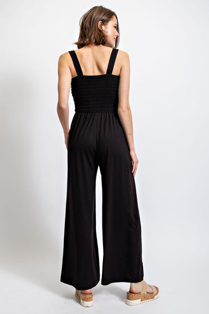 Butter Soft Smocking Wide-legged Jumpsuit with Pockets for Women