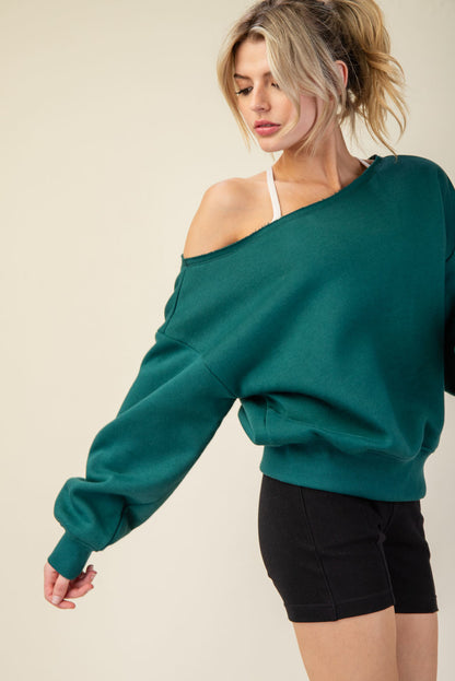 French Terry Fleece Off Shoulder Sweatshirt