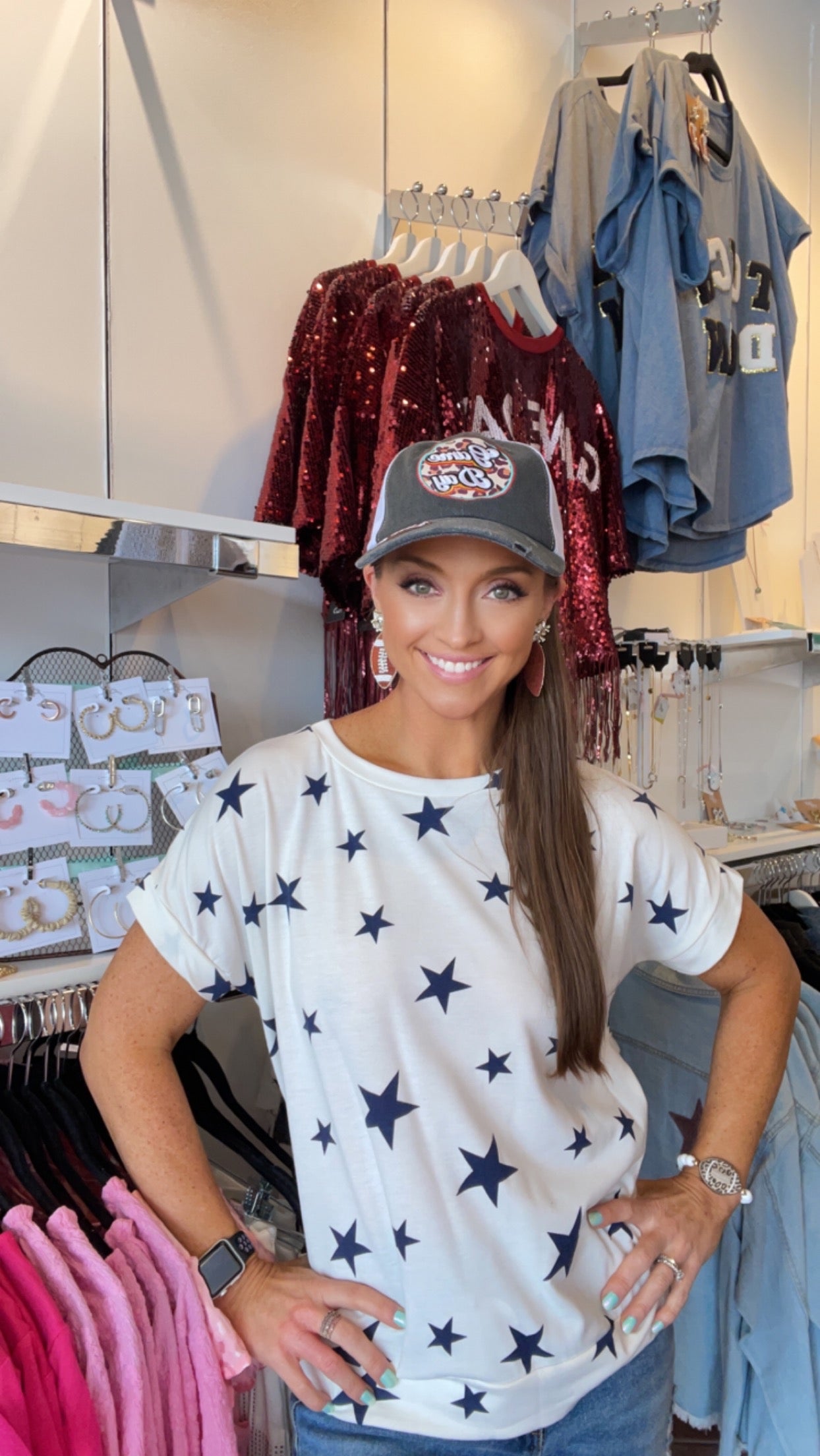 Cowboy Sequin Star Game Day Top