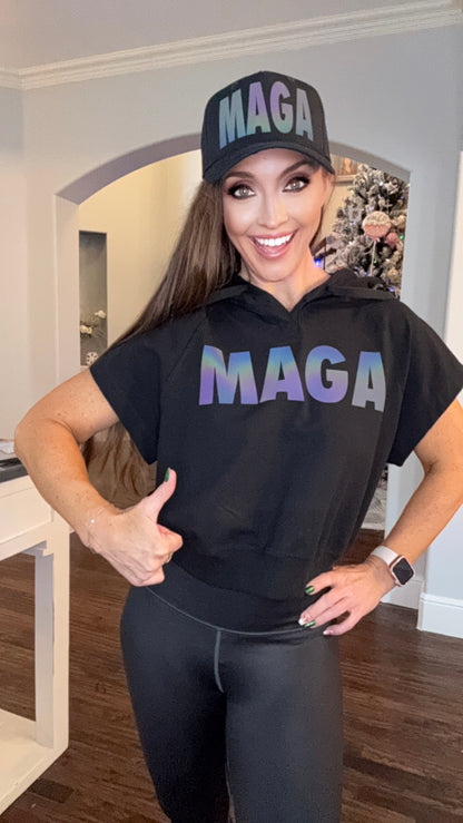 Dark MAGA Buttery Soft Short Sleeve Hoodie Top