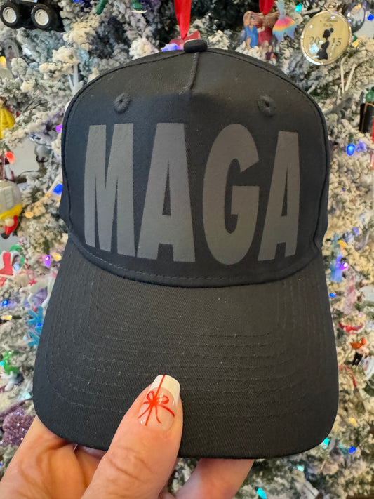 Dark MAGA Reflective Athletic Caps or Foam Trucker Hats in Reflective Ombré or Whote Gold