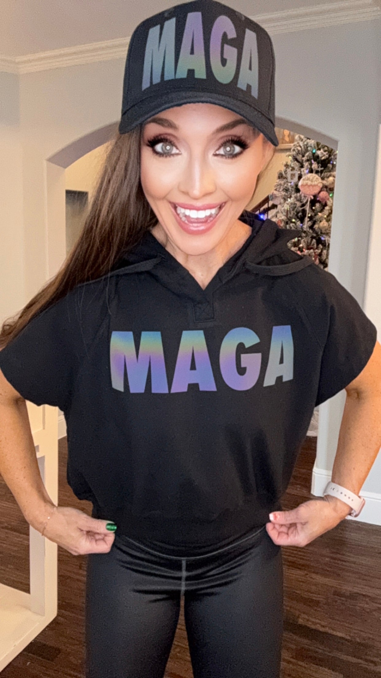 Dark MAGA Buttery Soft Short Sleeve Hoodie Top