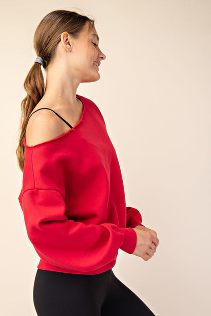 French Terry Fleece Off Shoulder Sweatshirt