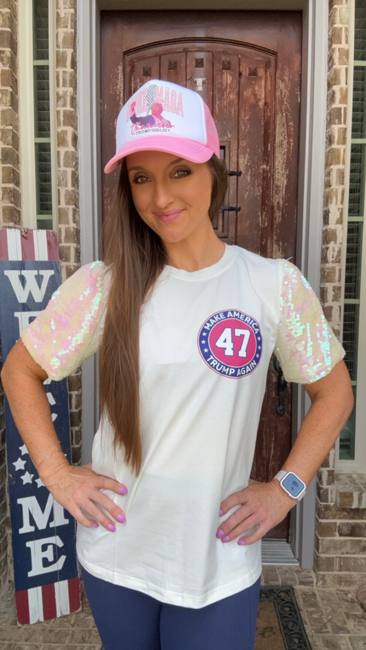 Trump 47 Sequin Sleeve Top