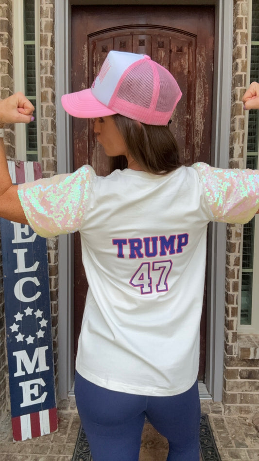 Trump 47 Sequin Sleeve Top
