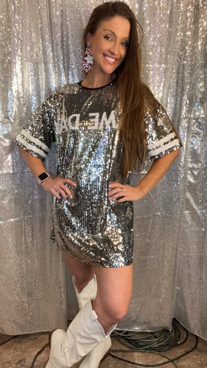 Game Day Sequin Shirt Dress