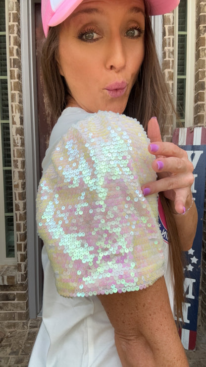 Trump 47 Sequin Sleeve Top