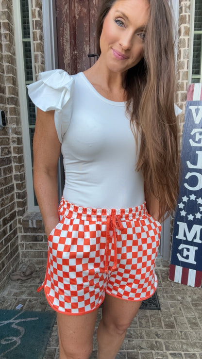 Checkered Drawstring Game Day Shorts with Pockets