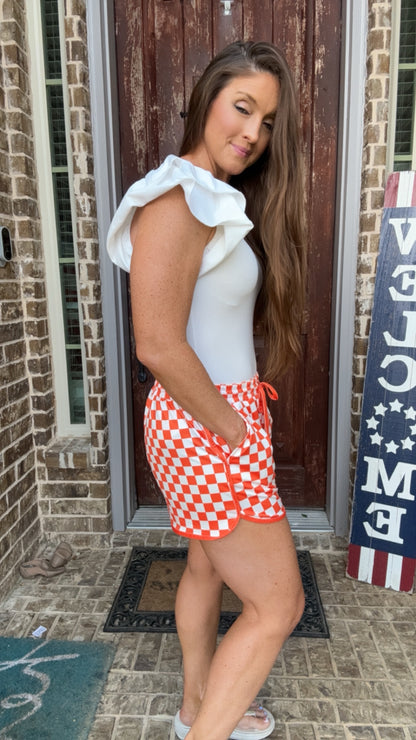 Checkered Drawstring Game Day Shorts with Pockets