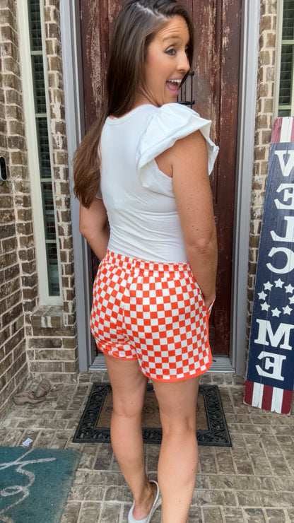 Checkered Drawstring Game Day Shorts with Pockets