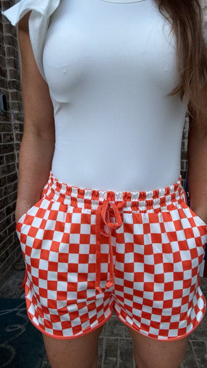 Checkered Drawstring Game Day Shorts with Pockets